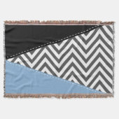 Couverture Gris Zigzag, Gris Chevron, Motif Zigzag, Bleu (Devant)