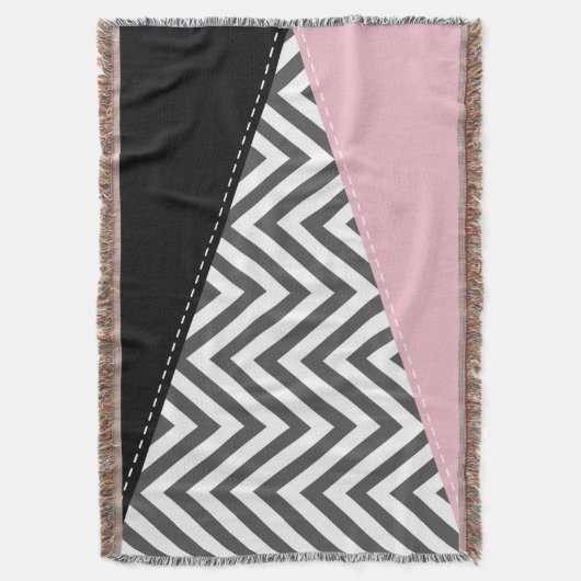 Couverture Gris Zigzag, Gris Chevron, Motif Zigzag, Rose (devant Vertical)