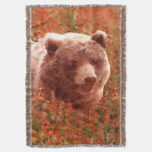 Couverture Grizzly Bear Cub dans Fireweed Peinture Art de la