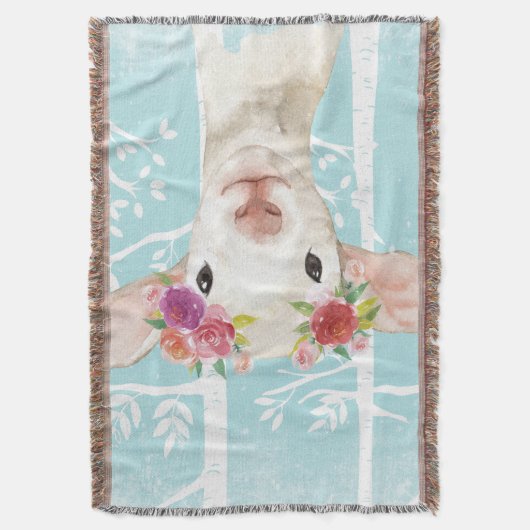 Couverture Happy Animal avec Fleurs en Bleu Forêt-Mouton (devant Vertical)