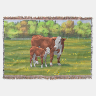 Couverture Hereford Cow & Cute Calf dans les pâturages d'été