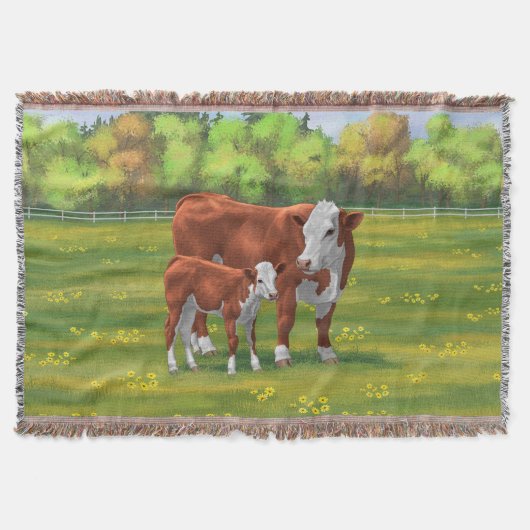 Couverture Hereford Cow & Cute Calf dans les pâturages d'été (Devant)
