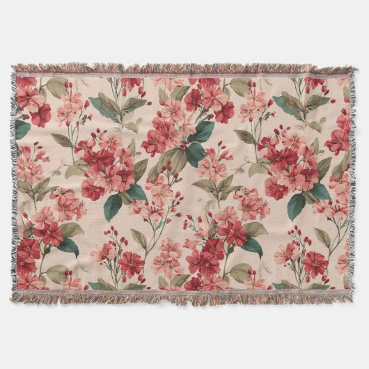 Couverture Hibiscus Floral Rose sur Rouge (Devant)