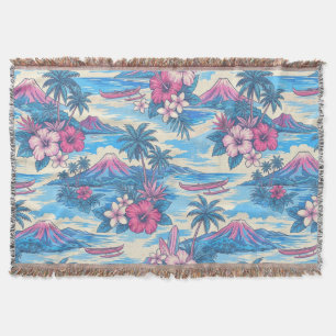 Couverture Hibiscus Island Hawaiian Scenic - Rose et Bleu