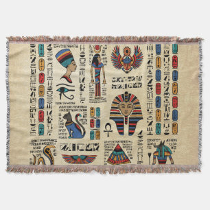 Couverture Hiéroglyphes et divinités égyptiens sur papyrus