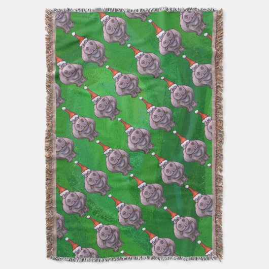 Couverture Hippo à Santa Hat Motif sur vert (devant Vertical)