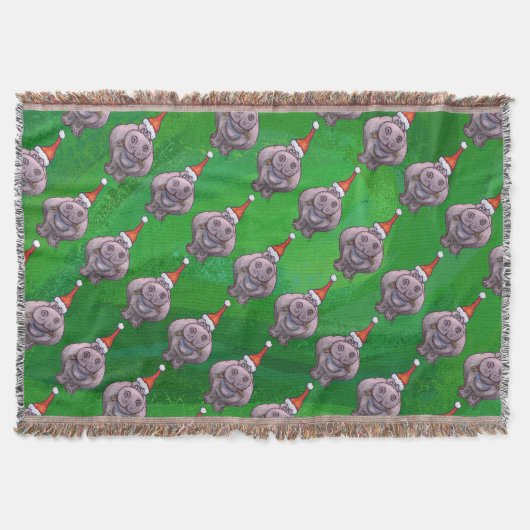 Couverture Hippo à Santa Hat Motif sur vert (Devant)