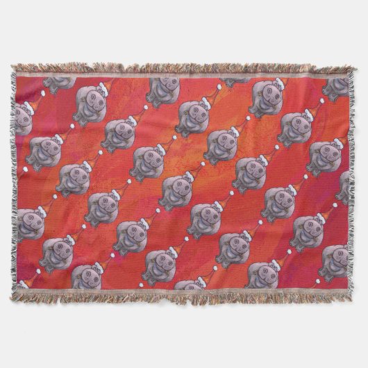 Couverture Hippo mignon à Santa Hat Motif en rouge (Devant)