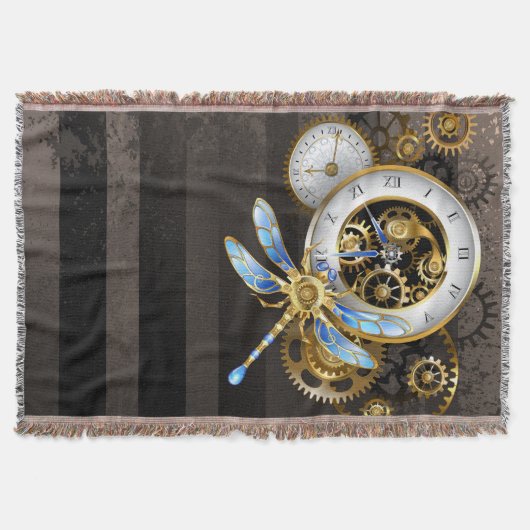 Couverture Horloge Steampunk avec libellule mécanique (Devant)