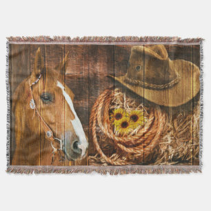 Couverture Horse Cowboy Casquette Lasso Sunflower Rustic Barq