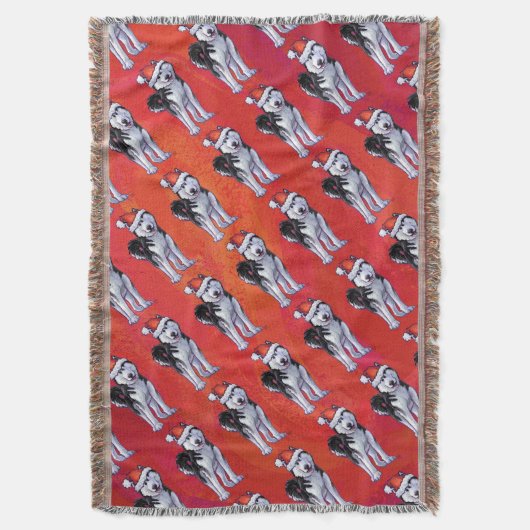 Couverture Husky à Santa Hat Sur Rouge (devant Vertical)