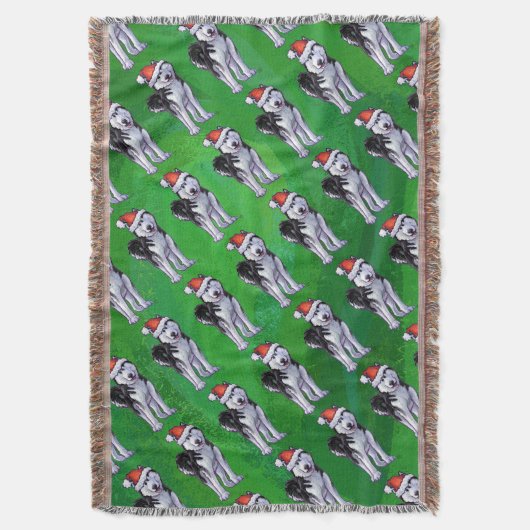 Couverture Husky festif à Santa Hat sur Vert (devant Vertical)