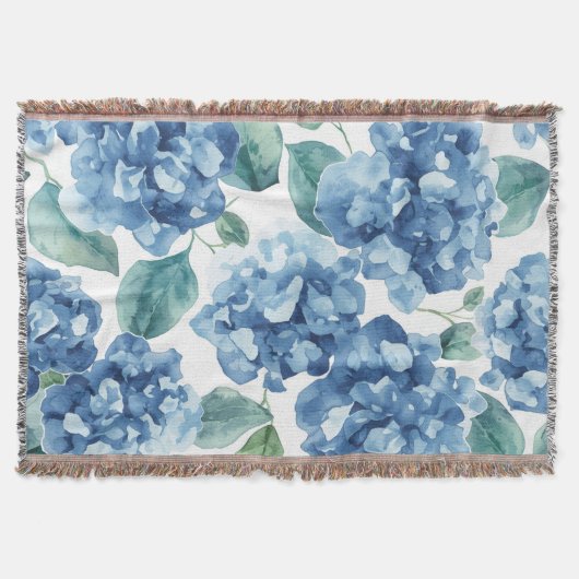 Couverture Hydrangea Blues | Motif Fleur Fleurs Aquarelle (Devant)