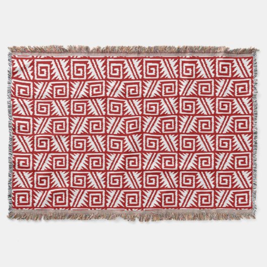 Couverture Ikat Aztec Tribal - Rouge foncé et blanc (Devant)