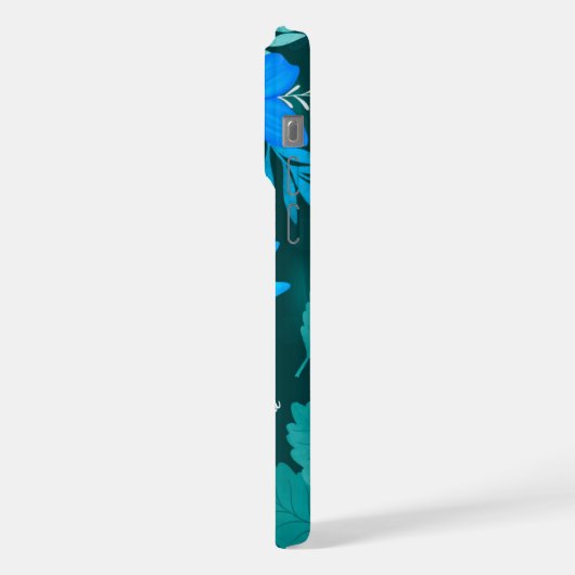 Couverture iPhone bleu robuste en fleur (Côté gauche)