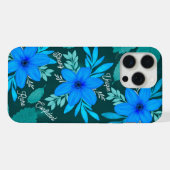 Couverture iPhone bleu robuste en fleur (Verso Horizontal)