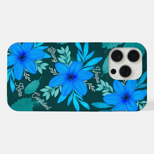 Couverture iPhone bleu robuste en fleur (Verso Horizontal)