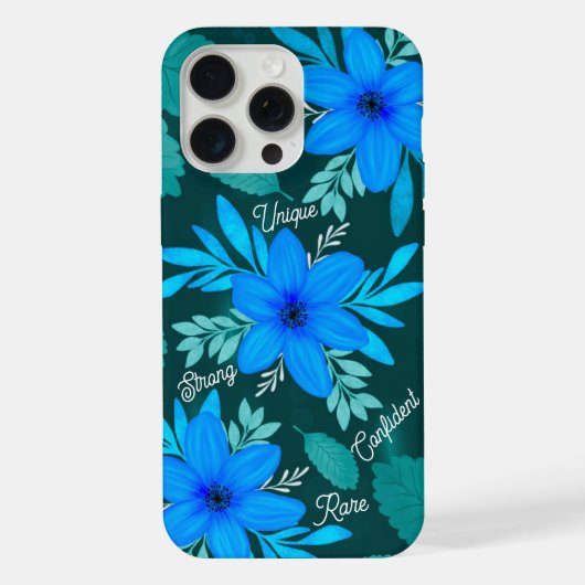 Couverture iPhone bleu robuste en fleur (Verso)