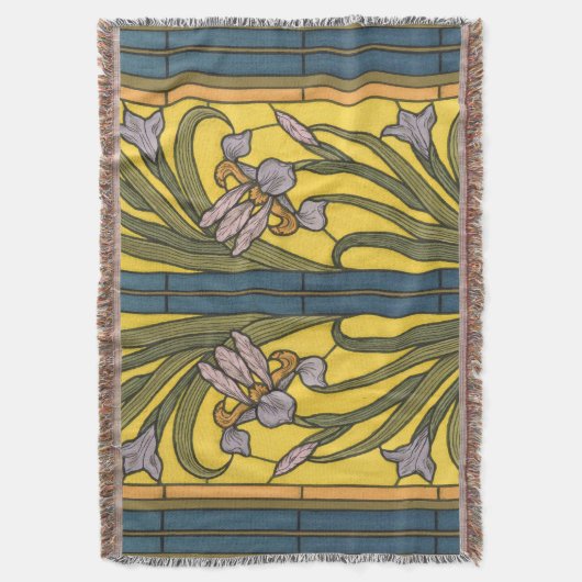 Couverture Iris Fleur Art Nouveau Vitrail Bleu Or (devant Vertical)