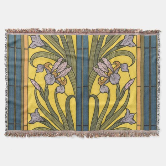 Couverture Iris Fleur Art Nouveau Vitrail Bleu Or (Devant)