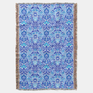 Couverture Jacobean Floral Damask, Cobalt bleu et blanc