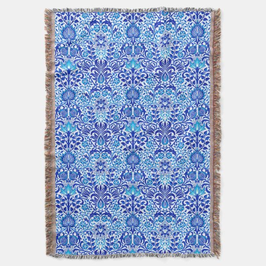 Couverture Jacobean Floral Damask, Cobalt bleu et blanc (devant Vertical)