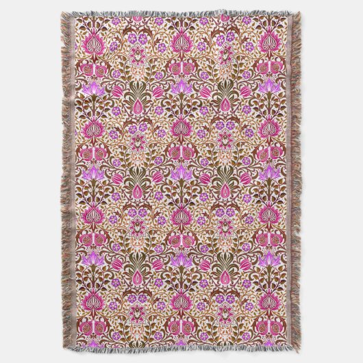 Couverture Jacobean Floral Damask, rose, violet et Brown (devant Vertical)