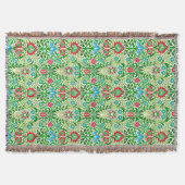 Couverture Jacobean Floral Damask, vert et corail rouge (Devant)