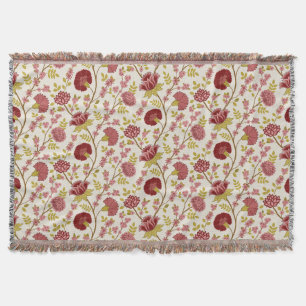 Couverture Jacobean Floral Pattern Rouge Rose Gold Crème