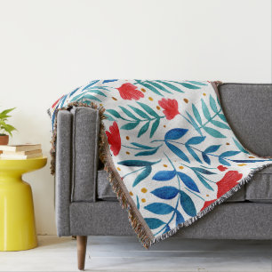 Couverture Jardin magique - rouge et turquoise