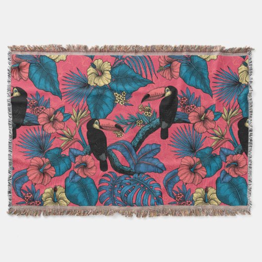 Couverture Jardin toucan en rouge et bleu (Devant)