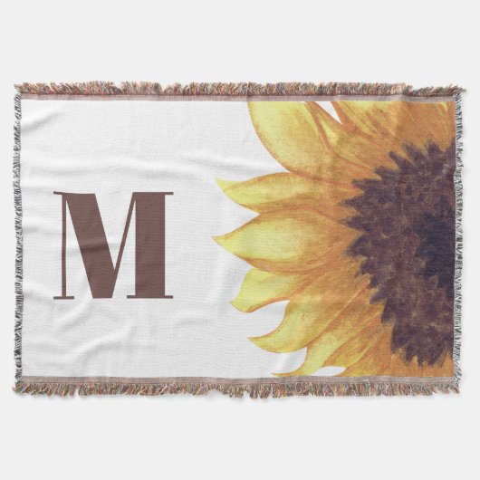 Couverture Jaune Brown Tournesol Monogramme Blanc (Devant)