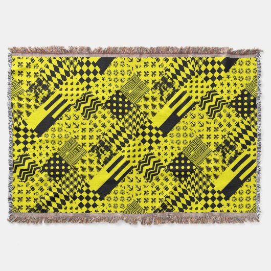 Couverture Jaune Noir Mixte Conception Motif Patchwork (Devant)