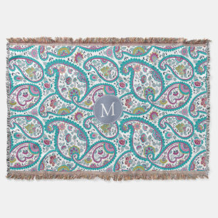 Couverture Jet B de monogramme de motif de Boteh Paisley de