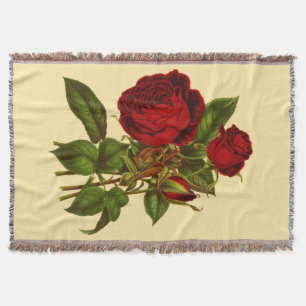 Couverture Jet tissé par roses rouge-foncé