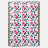 Couverture Jeté de design botanique floral oiseau rose fantai (devant Vertical)