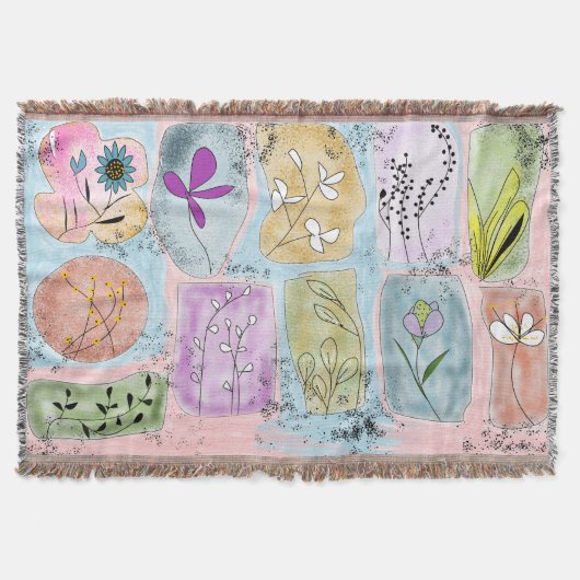 Couverture jetée à doodle fleuri fantaisiste aquar (Devant)