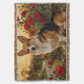 Couverture jetée Corgi dans les roses II (devant Vertical)