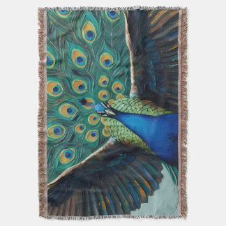 Couverture jetée de paon majestueux vibrant | Tiss
