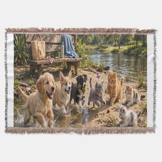 Couverture jetée de rivière avec des chiots et des (Devant)