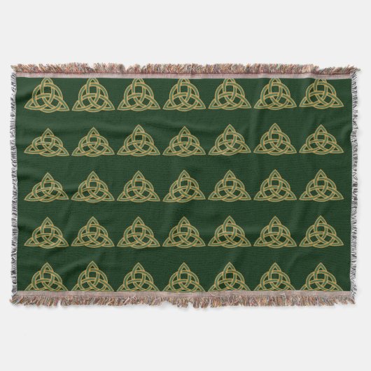 Couverture jetée en trame verte Trinity Knot (Devant)
