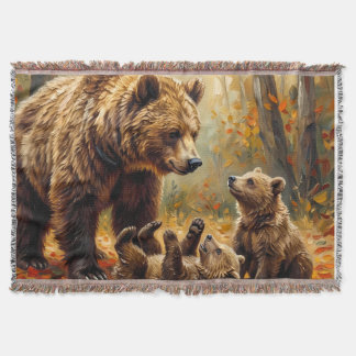 Couverture jetée Maman Ours et oursons