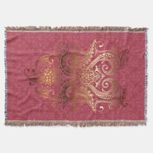 Couverture Jeter Blanket Or Ornament Indien Damask fuchsia (Devant)