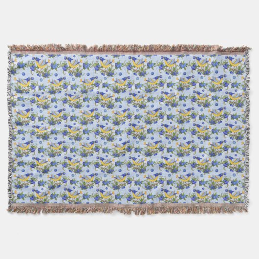 Couverture Jeter Oiseau Whimsical & Blueberries Bleu Jaune (Devant)