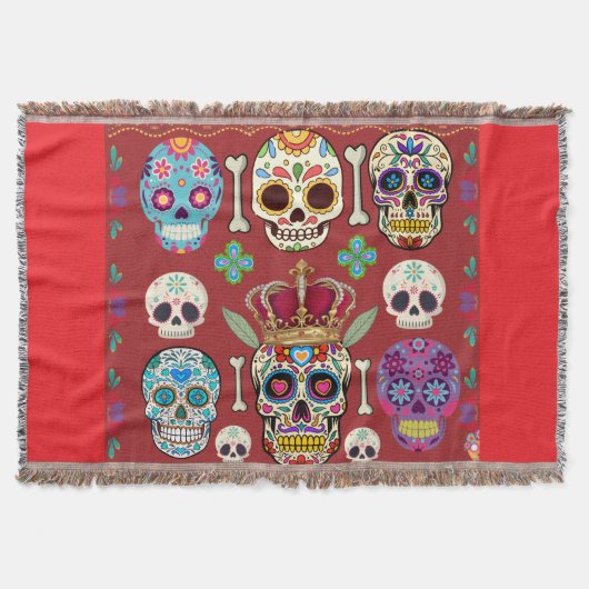 Couverture Jeter rouge - Grand Tapis - Crâne Gothique - (Devant)