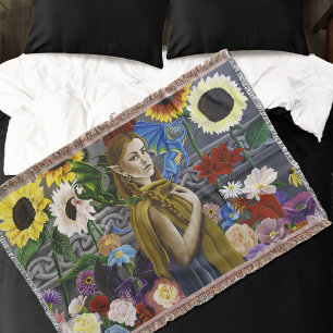 Couverture Jeune fille elfe dragon Enchanté Jardin de fleurs 