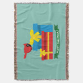 Couverture Joli Cardinal Rouge Ouvrant un Cadeau Bleu (devant Vertical)