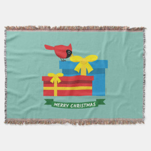 Couverture Joli Cardinal Rouge Ouvrant un Cadeau Bleu