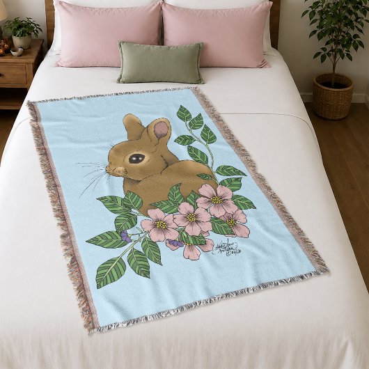 Couverture Joli Lapin Rose Fleurs de Printemps Forêt Lapin