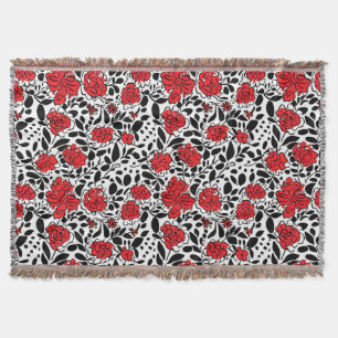 Couverture Joli motif floral en rouge, noir et blanc